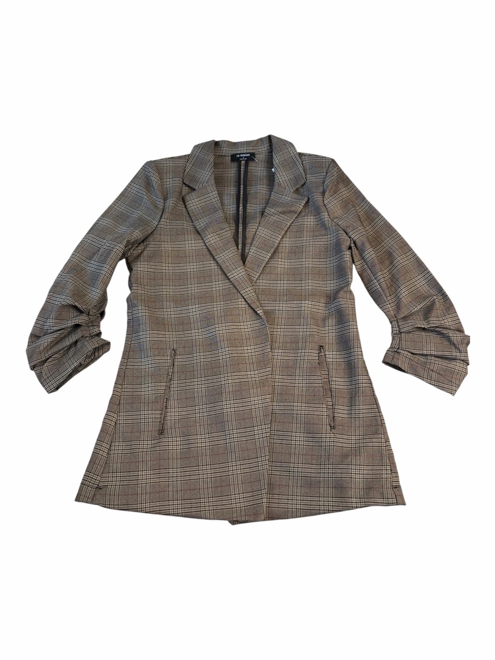 Studio Brown Plaid 3/4 Sleeve Ruched Blazer Sm Med Lg - Picture 8 of 16